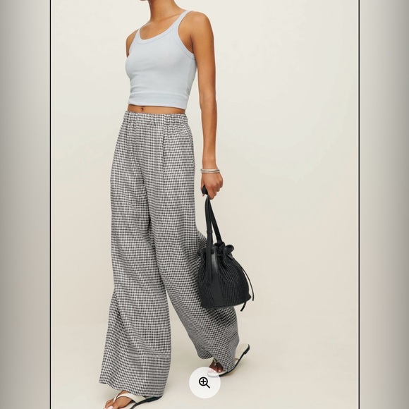 Reformation Pants - Reformation Fernando linen Wide-Leg Pants plaid